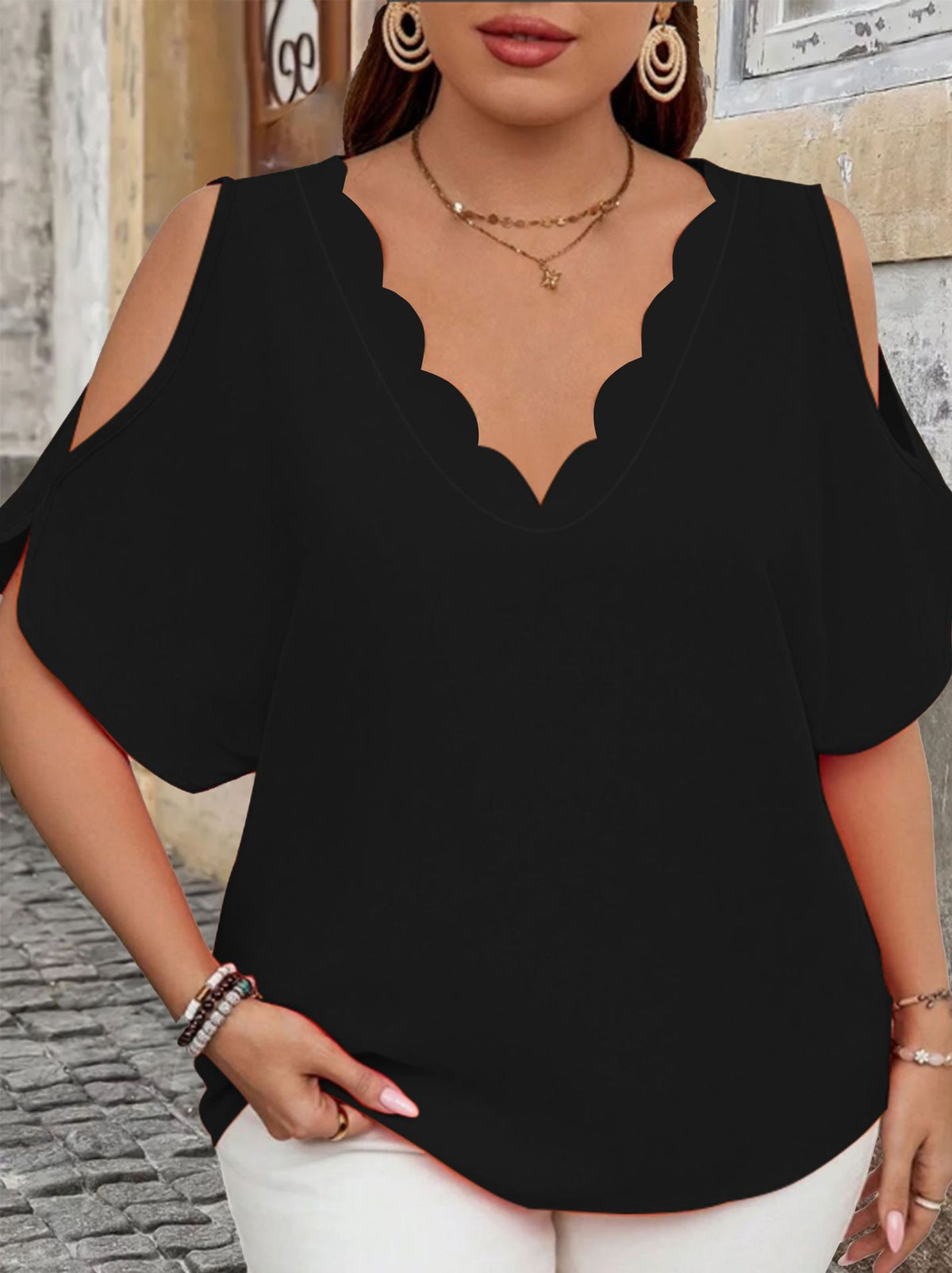Women's Fashion Elegant Solid Color Clothes Sleeve Large Size T-shirt