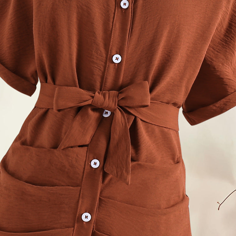 Casual Polo Collar Single-breasted Lace Up Waist Trimming Children's Dress