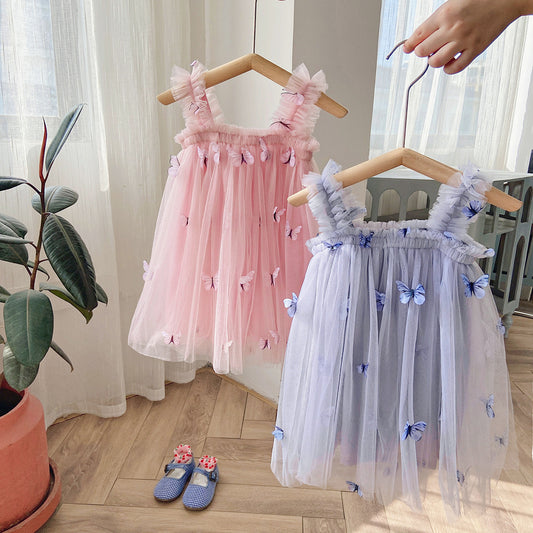Children's Clothing Butterfly Embroidered Mesh Summer Braces Skirt Children's Dress