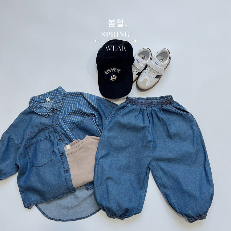 Children's Striped Windproof Jeans Thin Korean Style Air Children's Pants
