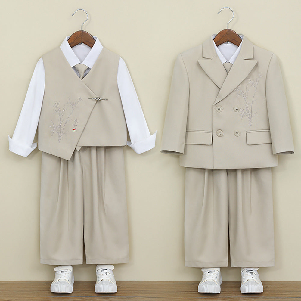 Children's Chinese Style Dress National Bamboo Embroidered Boy's Year-old Flower Children's Suit