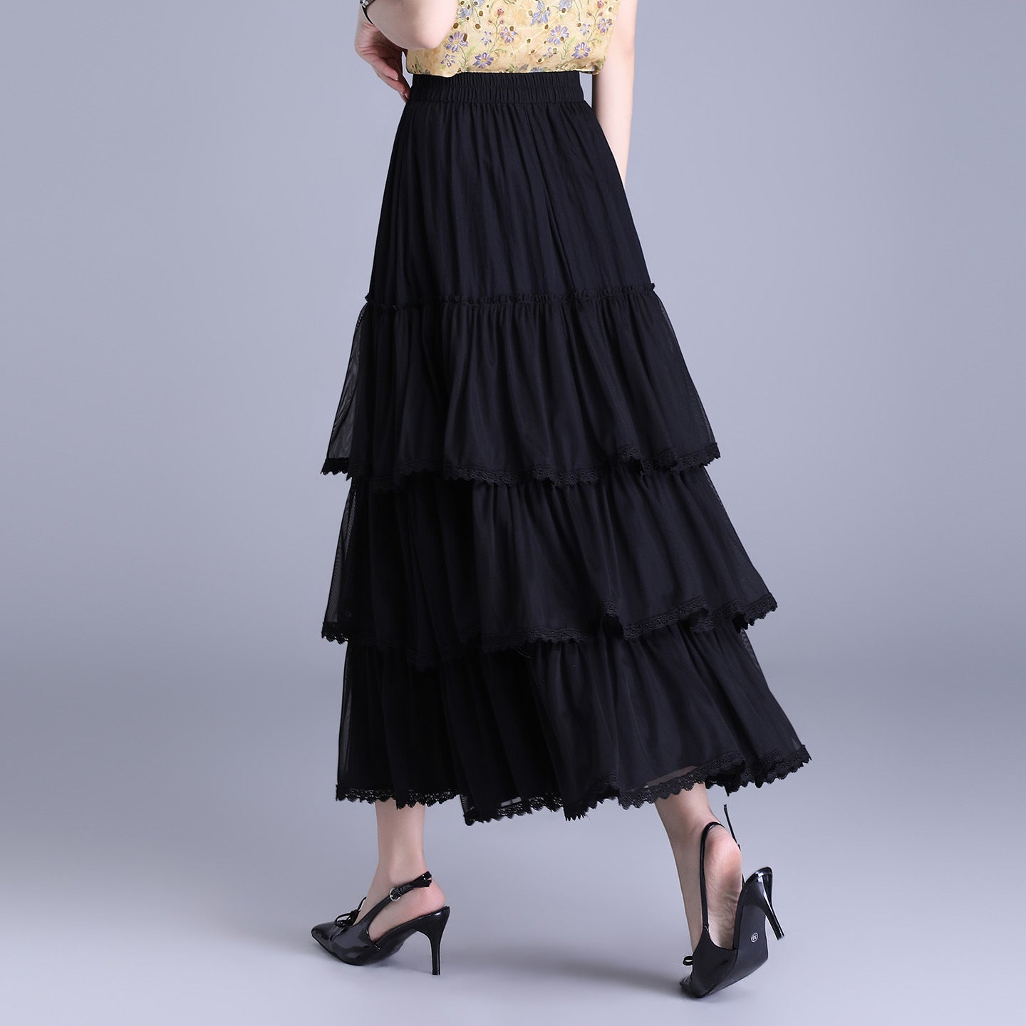 Women's Fairy Mesh A- Line Pleated Cake Gauze Drape Skirt