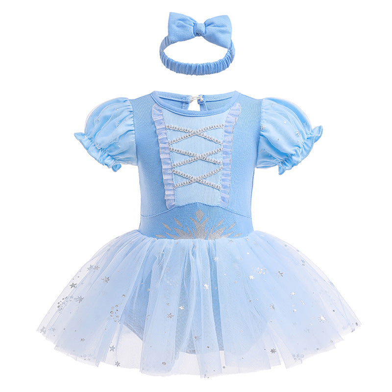 Children's Pullover Romper Short Sleeve Tulle Skirt Jumpsuit, Climbing Suit