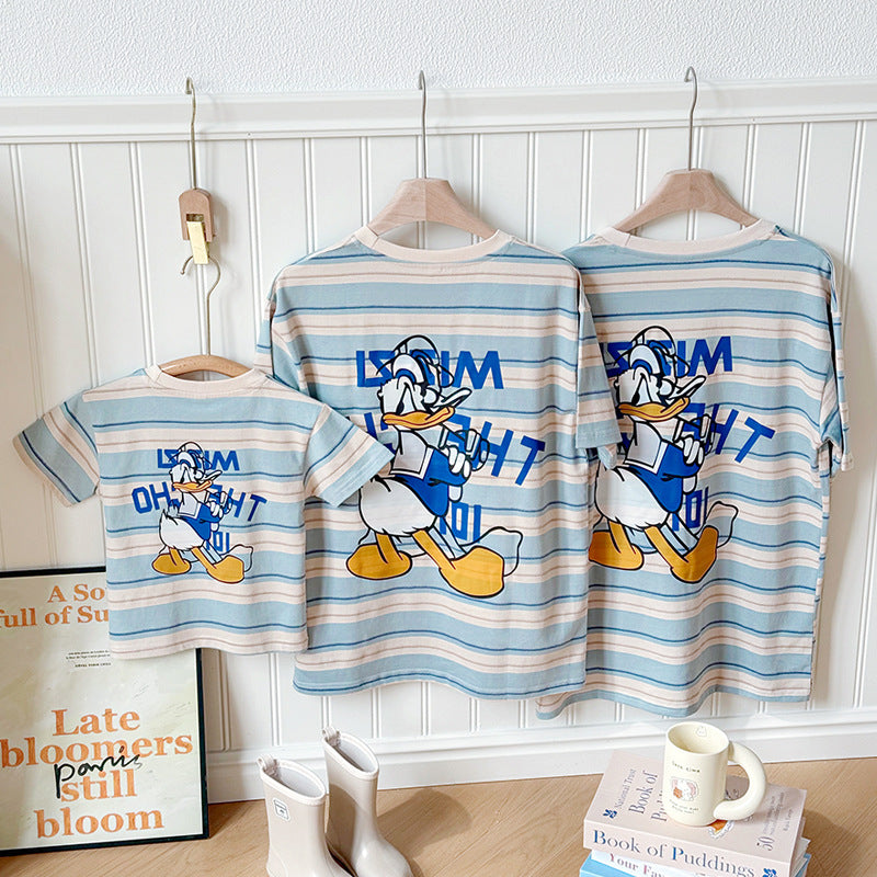 Summer Cartoon Striped Short Sleeve T-shirt Cute Parent-child Outfit