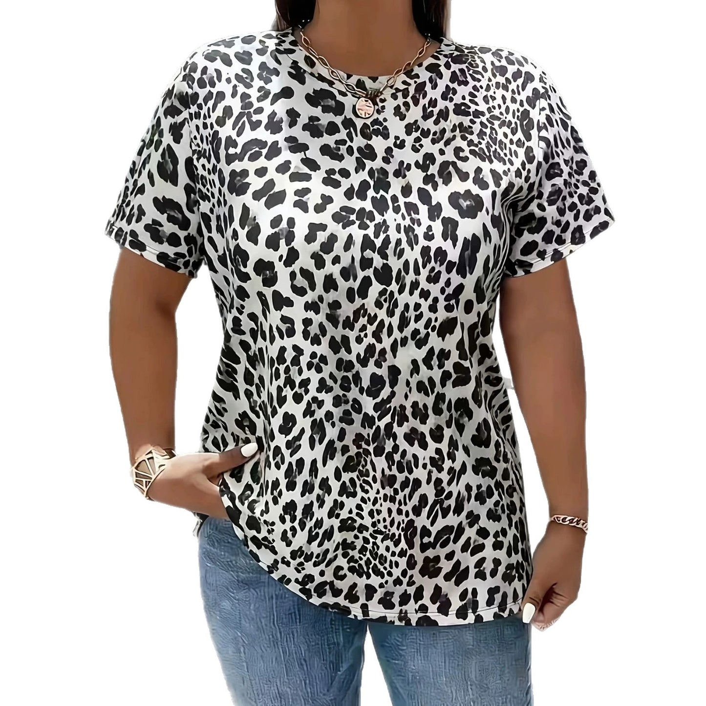 Women's Printed Split Sleeve Round Neck Pullover Large Size T-shirt