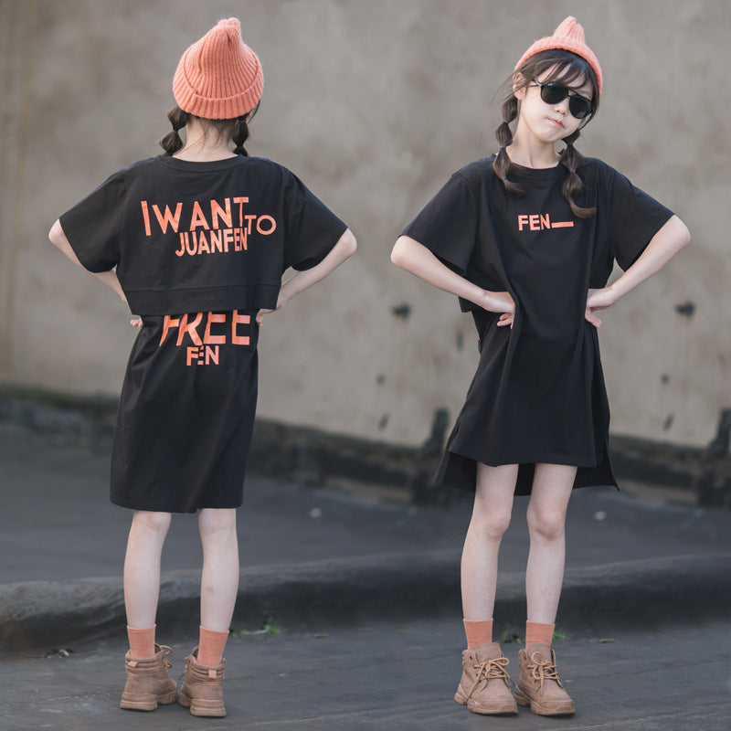 T-shirt Skirt Summer Korean Style Trendy Casual Loose Short Sleeves Children's Dress