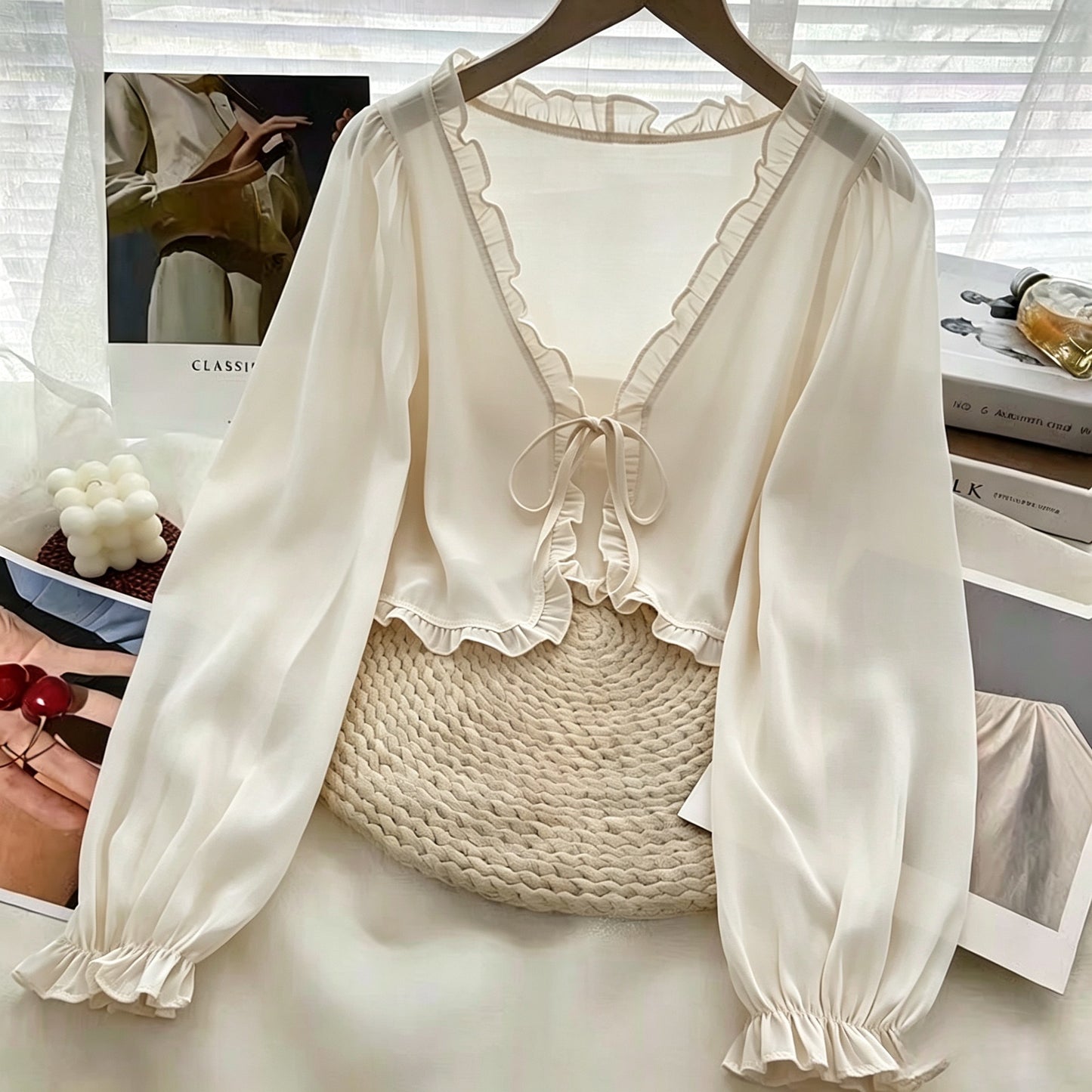 Women's Suspender Small Shawl Outerwear Cover-up Summer Sun Protection Super Lace Shirt, Chiffon Shirt