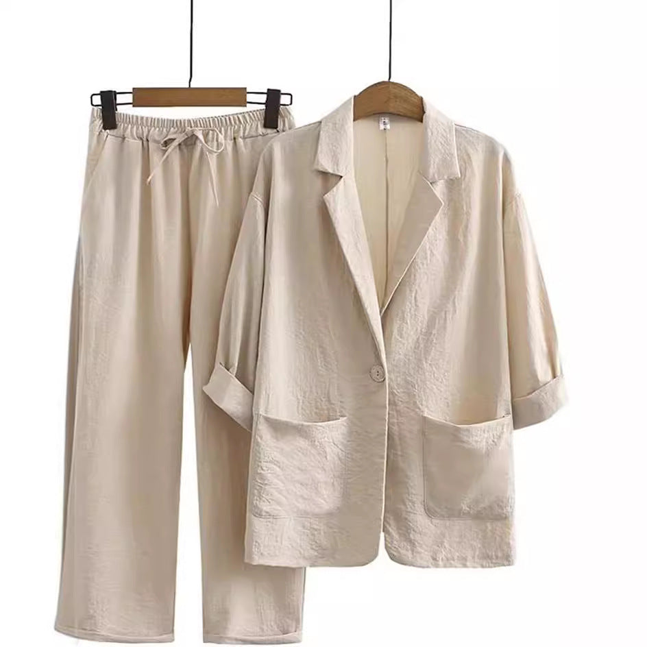 Women's Autumn Commuter Cotton Linen Pocket Loose Fashion Casual Suit