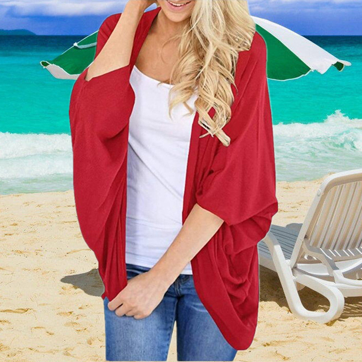 Women's Beach Summer Loose Batwing Sleeve Solid Clothing