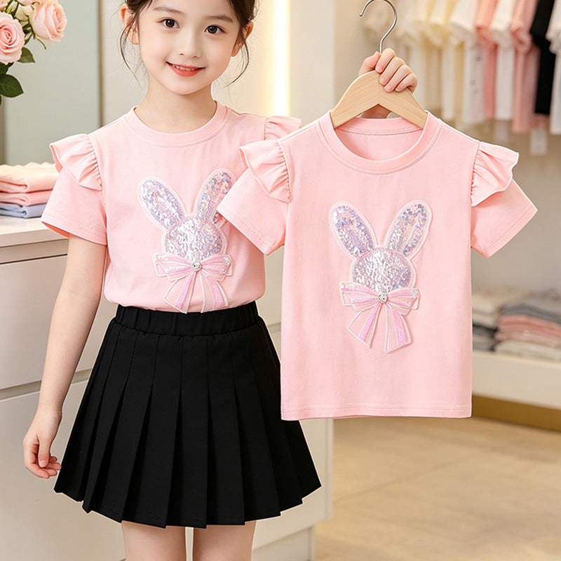Children's Ice Porcelain Cotton Short-sleeved Summer Princess Breathable Shirt Thin Children's T-shirt