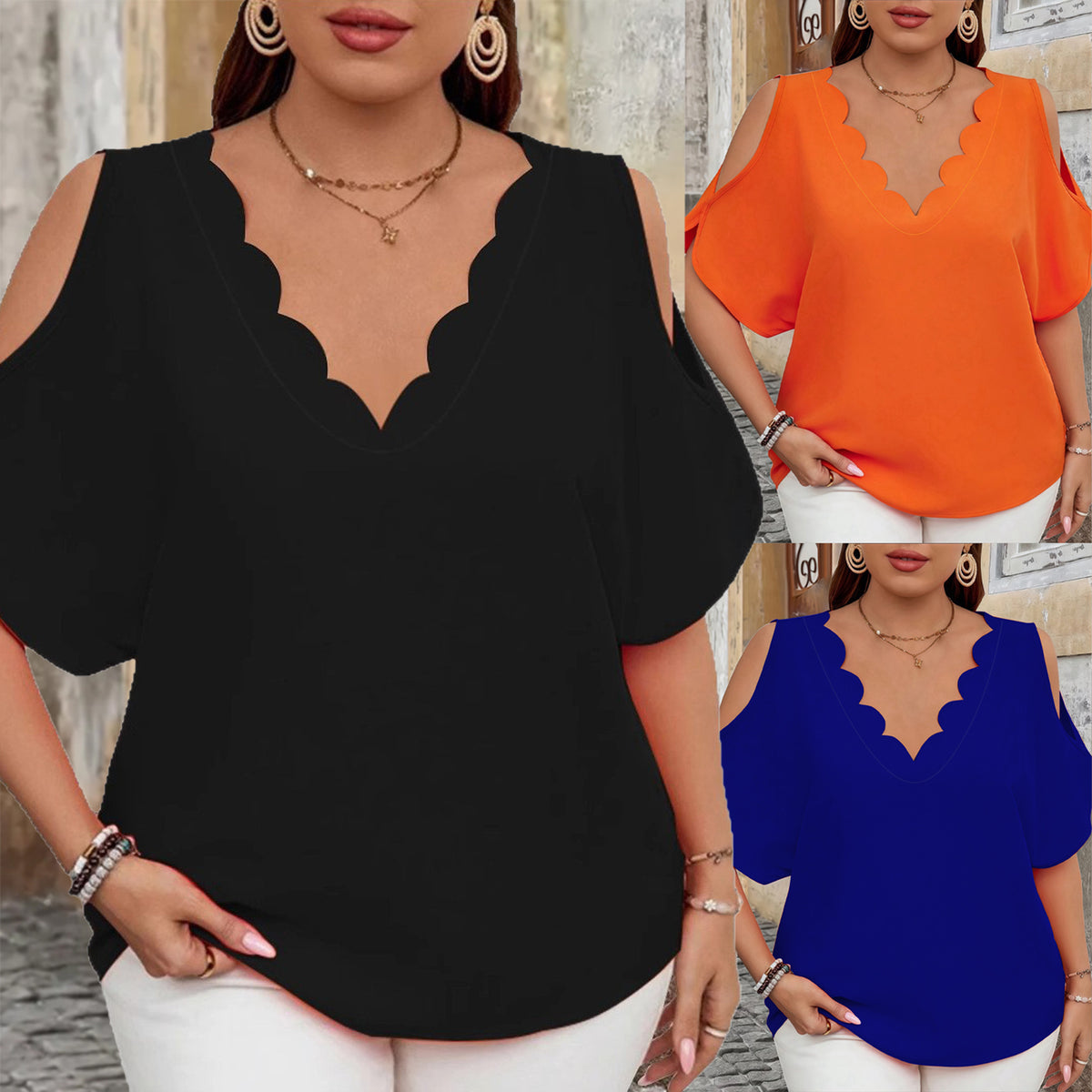 Women's Fashion Elegant Solid Color Clothes Sleeve Large Size T-shirt