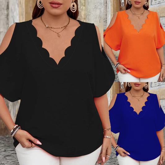 Women's Fashion Elegant Solid Color Clothes Sleeve Large Size T-shirt