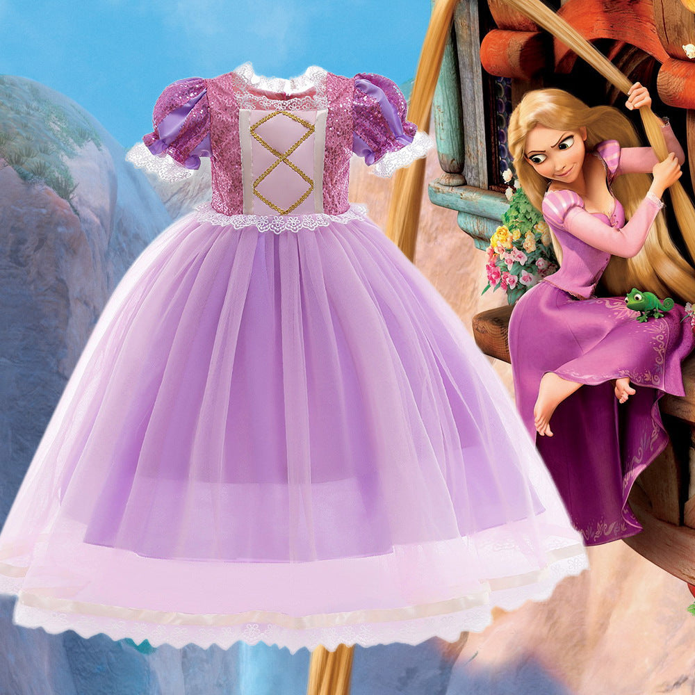 Comfortable Charming Princess Frozen Long Hair Children's Dress