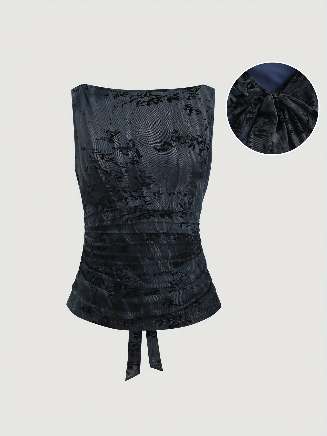 Women's Mesh Flocking Vintage Bow Bandage Design Small Vest/suspenders/tube Top