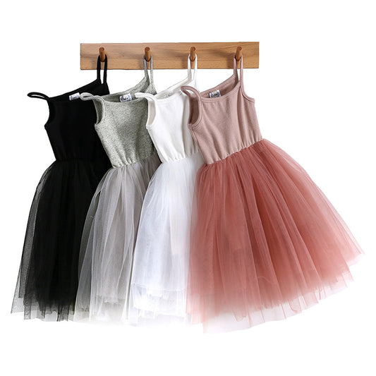 Braces Skirt Rib Patchwork Tulle Princess Children's Dress