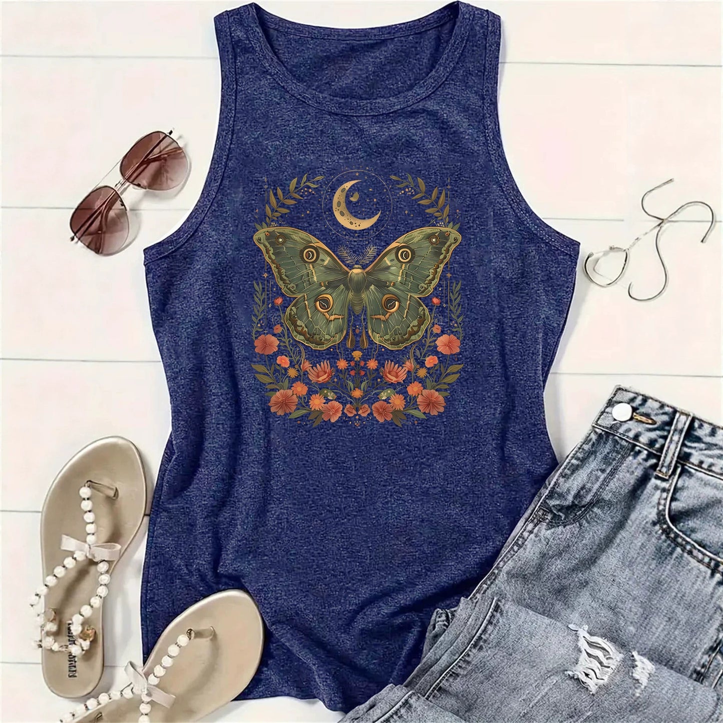 Vintage Plant Forest Print Female Versatile Comfortable Tops