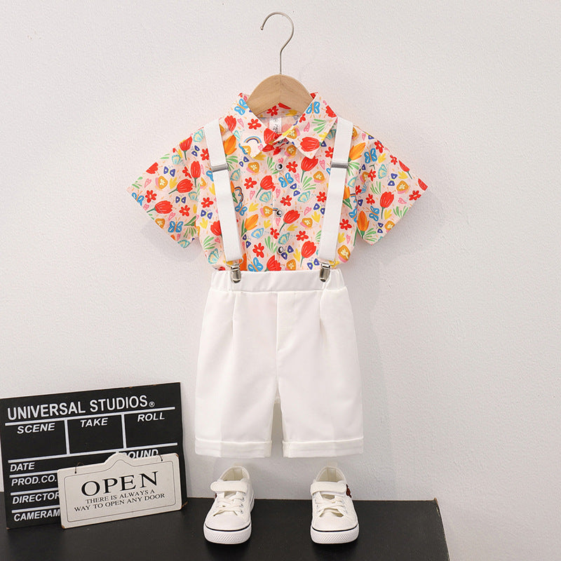 Children's Summer Short Sleeve Boy's Floral Top Style Casual Shorts Seaside Children's Suit