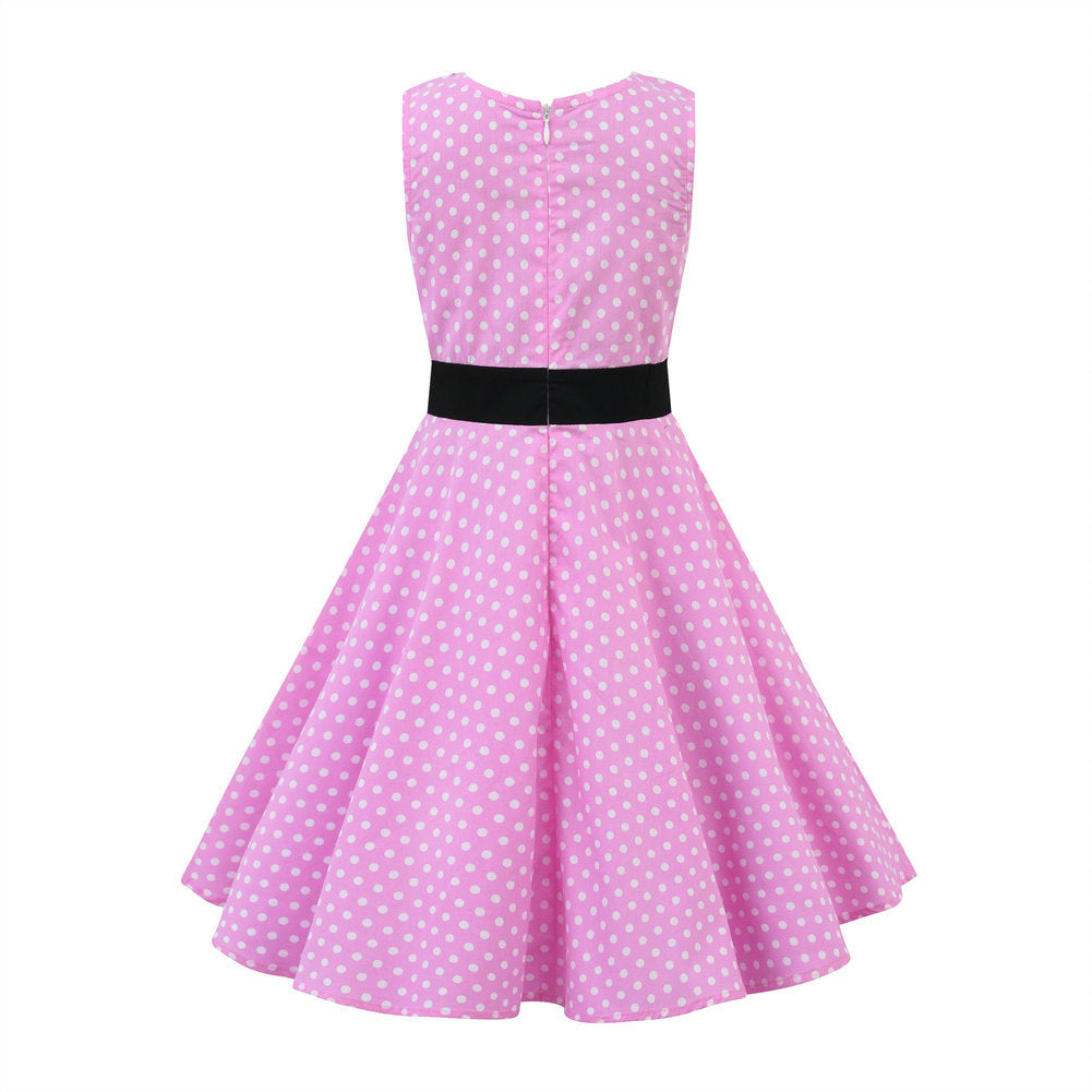 Retro Polka Dot Doll Collar Cinched Sleeveless Daily Children's Dress