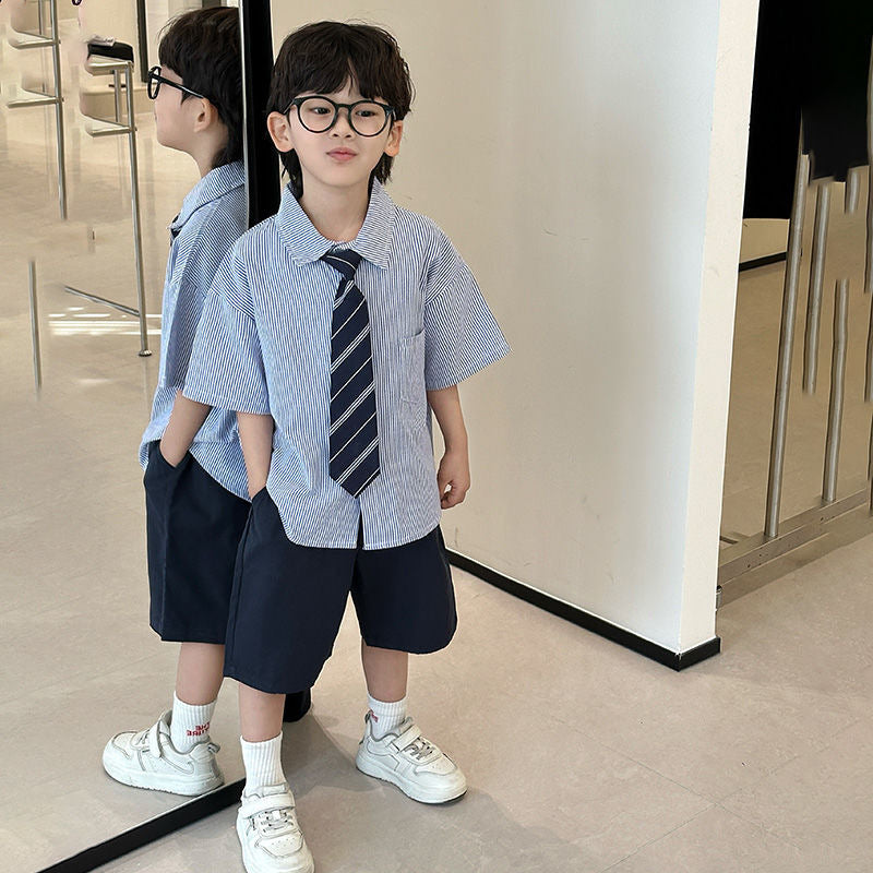 Children's Trendy Handsome College Style Short Sleeve Summer Shorts Children's Suit