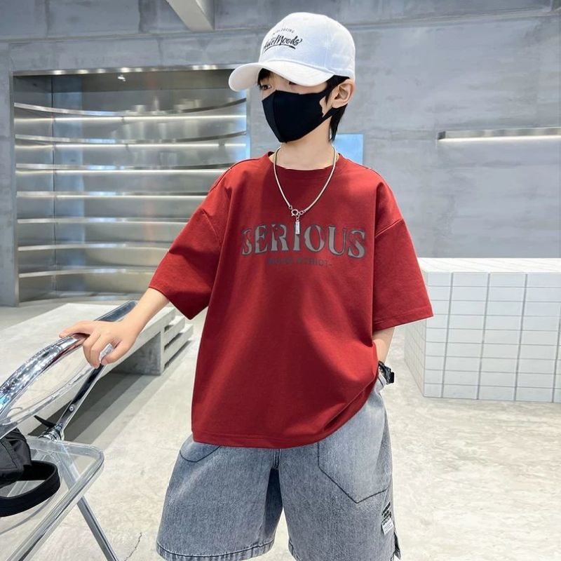 Summer Wear Fashion Medium Big Handsome Cartoon Children's Suit