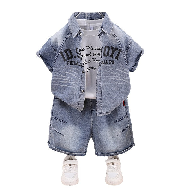Fashion Clothes Thin Denim Short-sleeved Shorts Children's Suit
