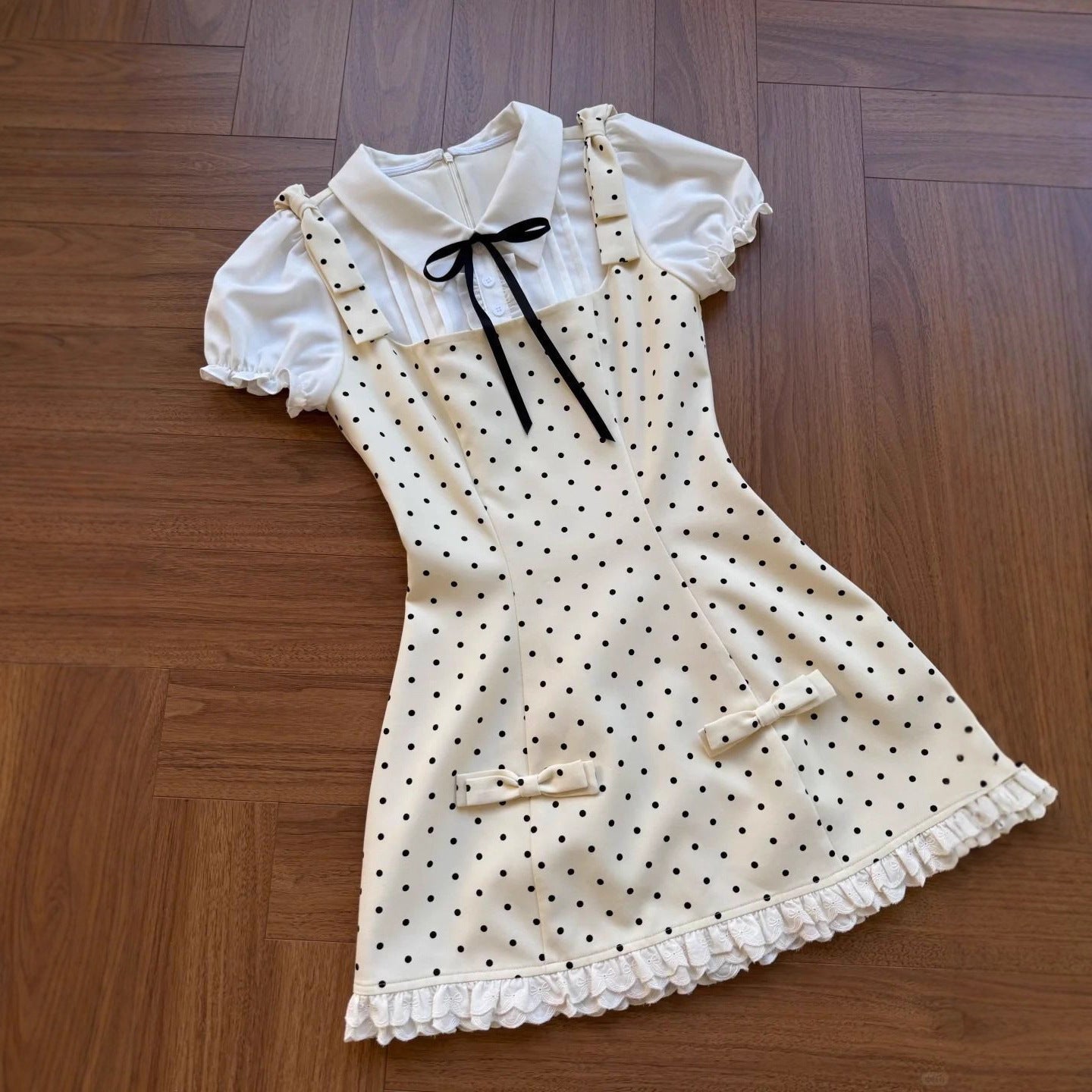 Children's Korean Preppy Style Fake Two-piece Skirts Middle Big Summer Polka Children's Dress