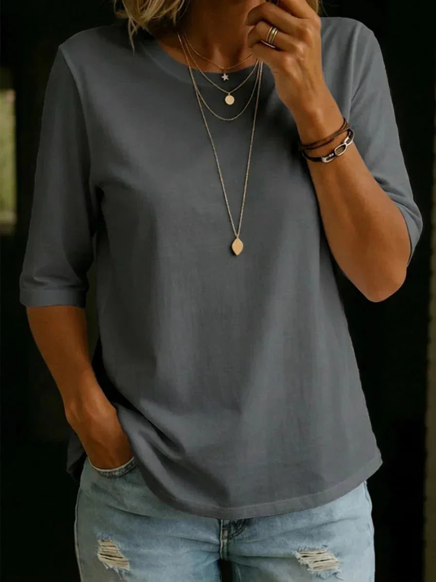 Women's Casual Round Neck Shoulder Half Sleeve Women's T-shirt