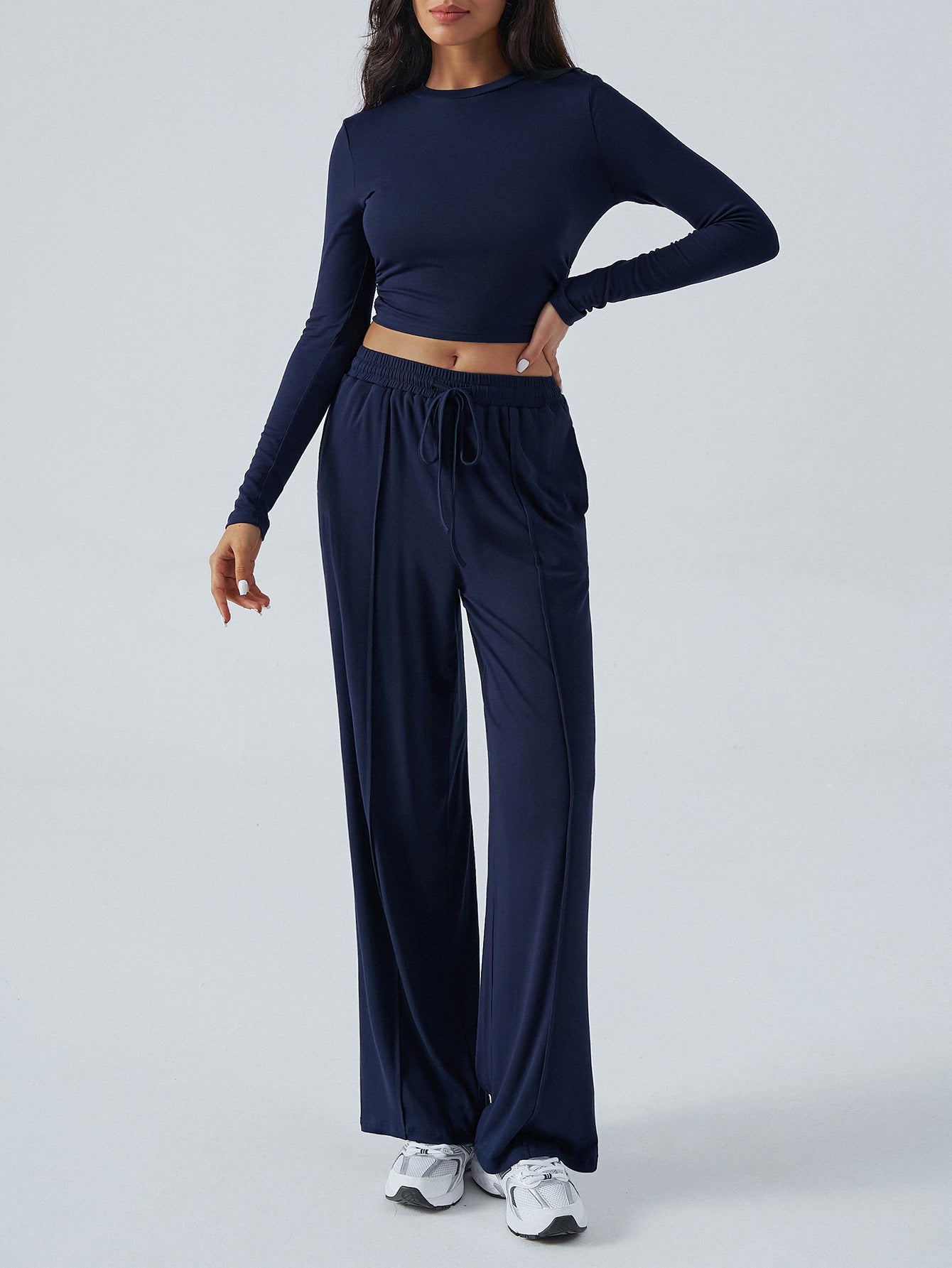 Women's Set Tether Solid Color Waist Tight Pants