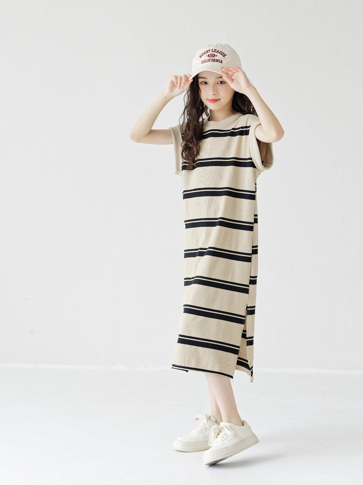 Children's Summer Western Style Medium Large Korean Long T-shirt Short-sleeved Children's Dress