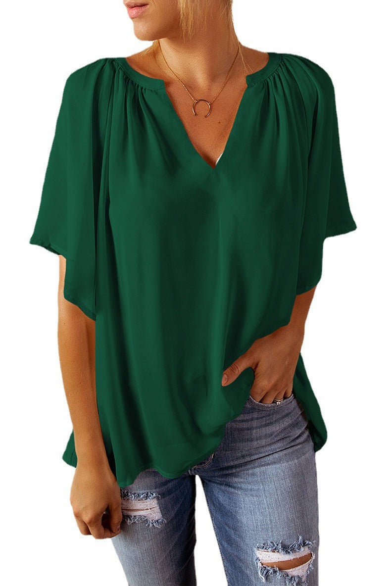Classy Women's Summer Loose-fitting Casual T-shirt Lace Shirt, Chiffon Shirt