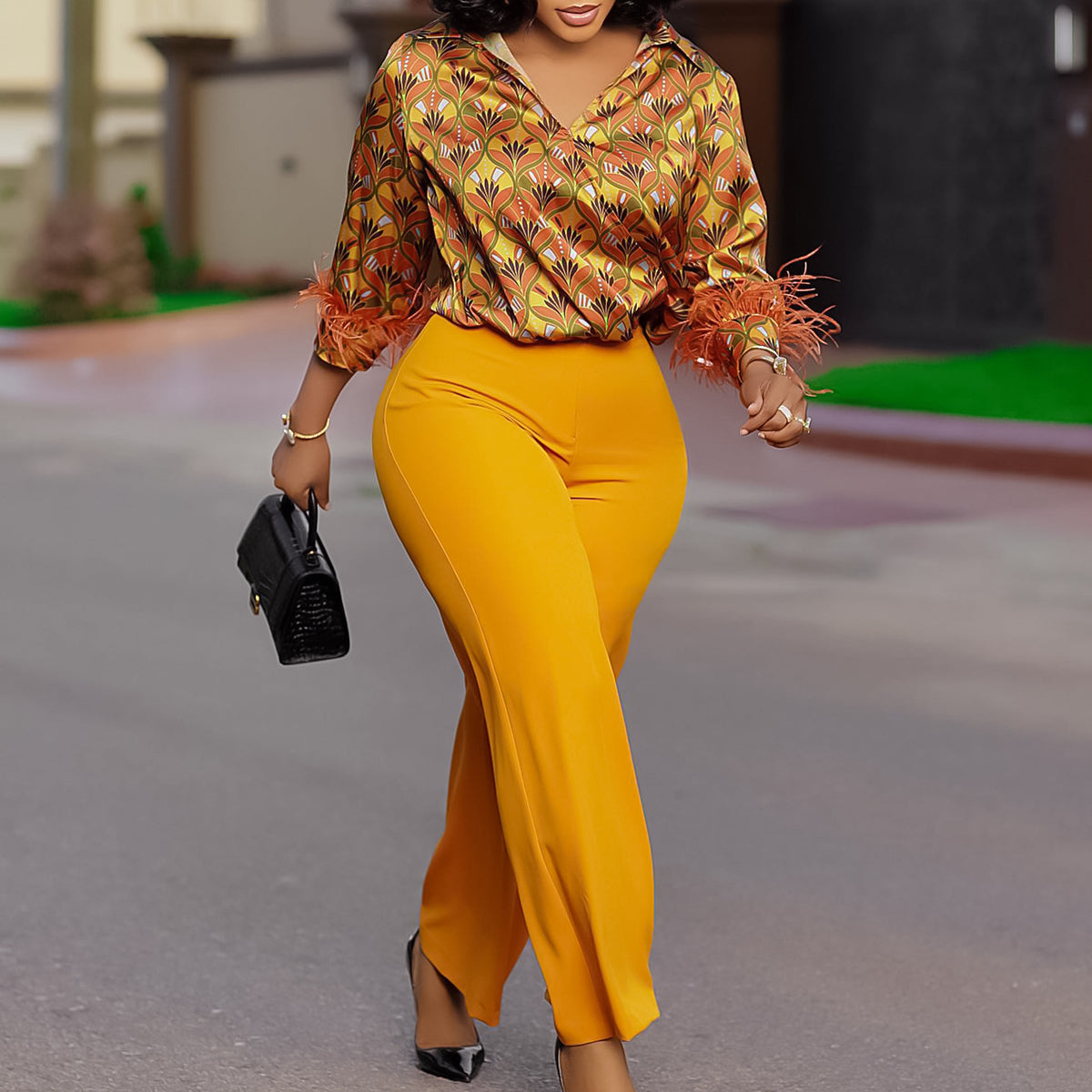 Women's Printed Long-sleeved Shirt Elegant African Fashion Casual Suit