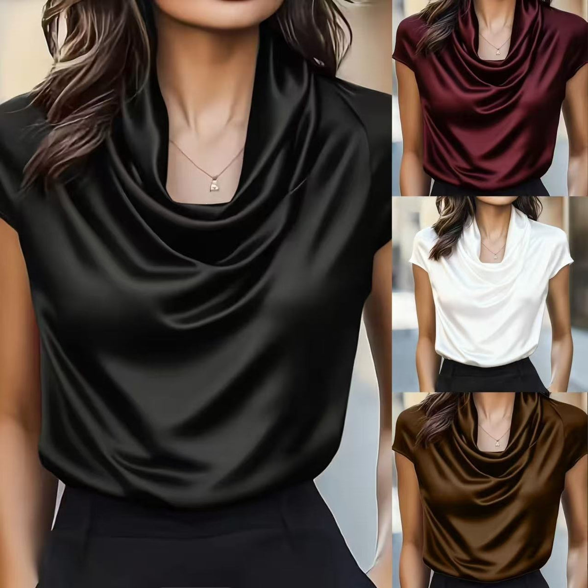 Women's Collar Draping Effect Sleeve Casual Shirt Blouse