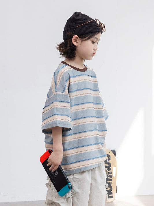 Children's Boy's Short-sleeved Summer Clothing Medium Large Half-length Sleeve Cotton Shirt Children's T-shirt
