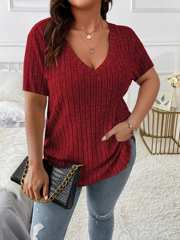 Women's Solid Color Elegant Sunken Stripe Sleeve Women's T-shirt