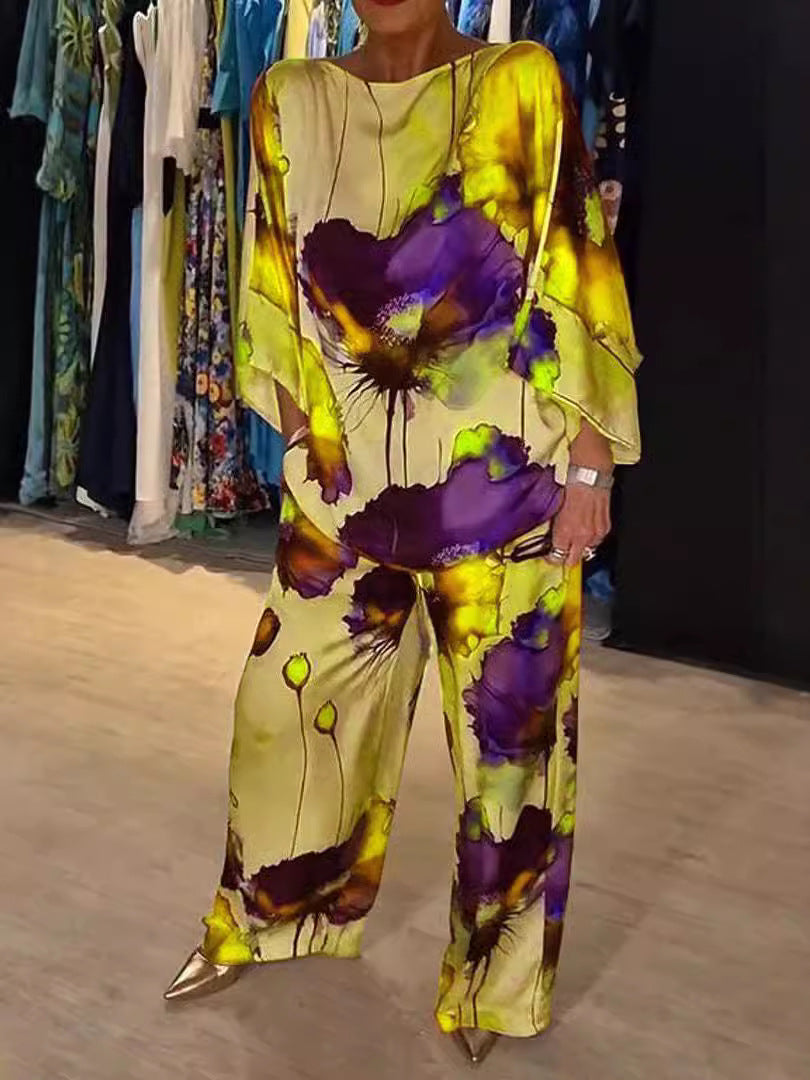 Urban Elegant Loose Printed Batwing Sleeve Suits