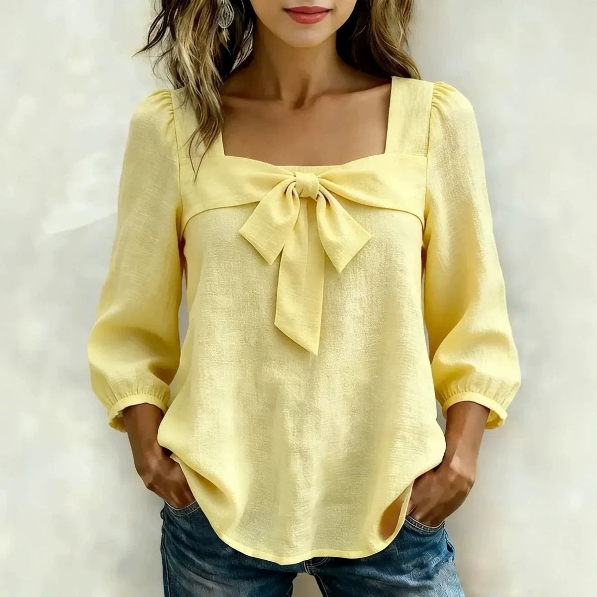 Elegant Women's Bow Solid Color Fashion Blouse