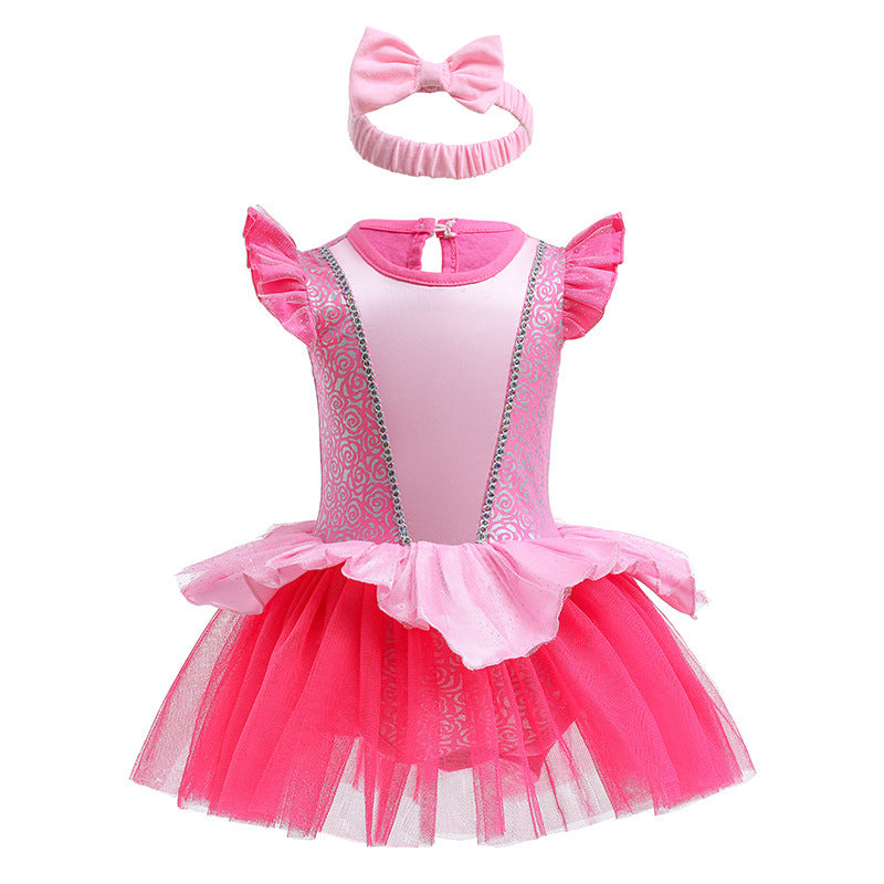 Children's Pullover Romper Short Sleeve Tulle Skirt Jumpsuit, Climbing Suit