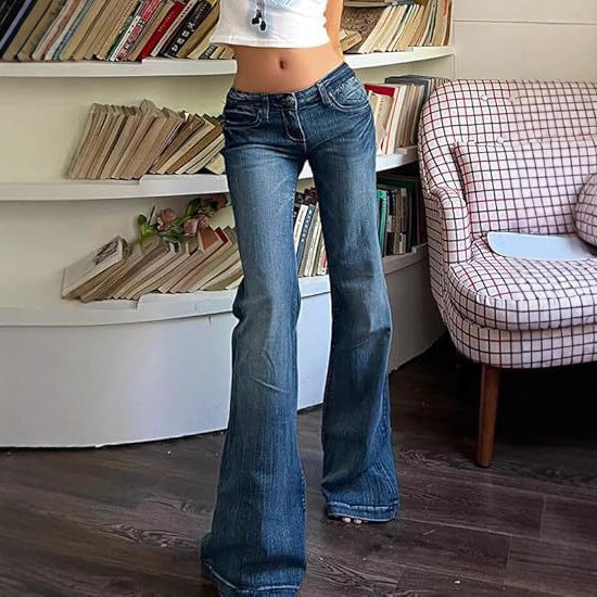 Women's American Retro Hot Low Waist Bell-bottom Slim Slimming Jeans