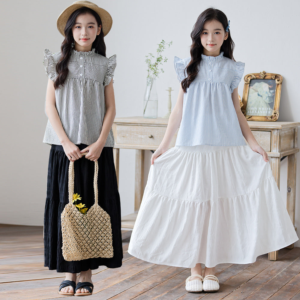 Children's Medium Large Dress Versatile Casual Skirt Clothing Midi Children's Suit