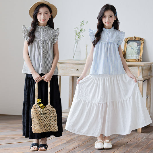 Children's Medium Large Dress Versatile Casual Skirt Clothing Midi Children's Suit