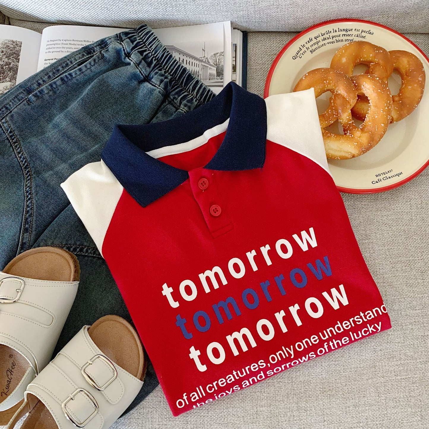 Children's Western Style Color Matching Shirt Versatile Children's T-shirt