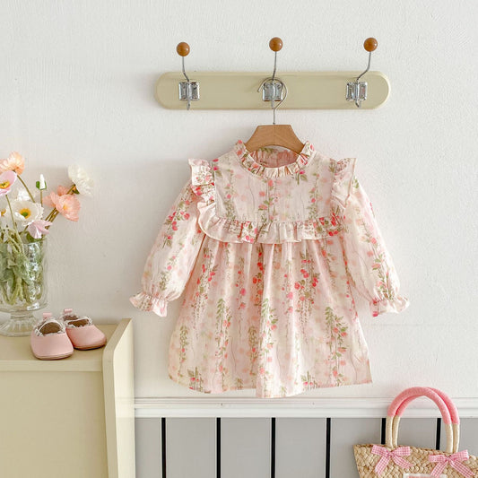 Spring Tree Lacework Long Sleeve Flower Princess Floral Children's Dress