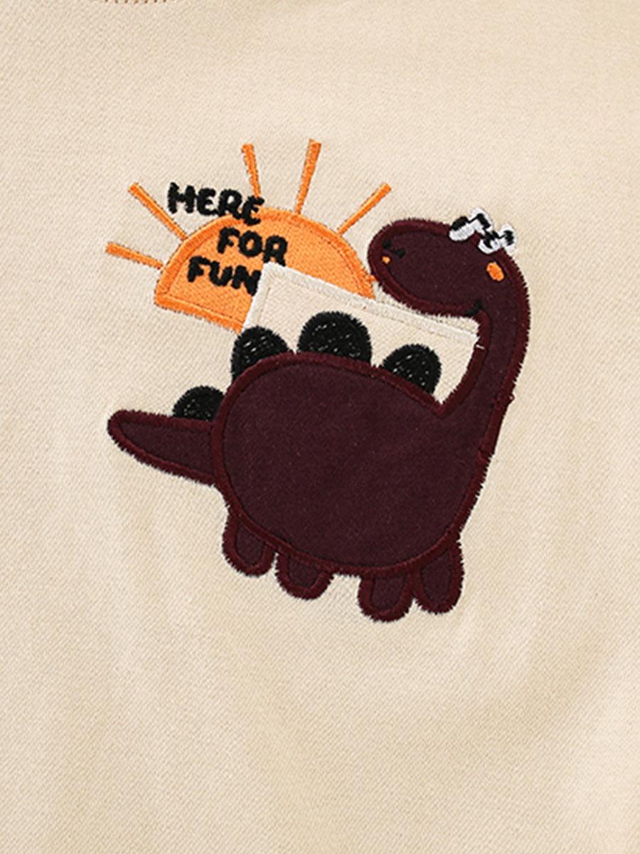 Children's Short-sleeved Cartoon Dinosaur Round Neck Embroidered Children's Suit