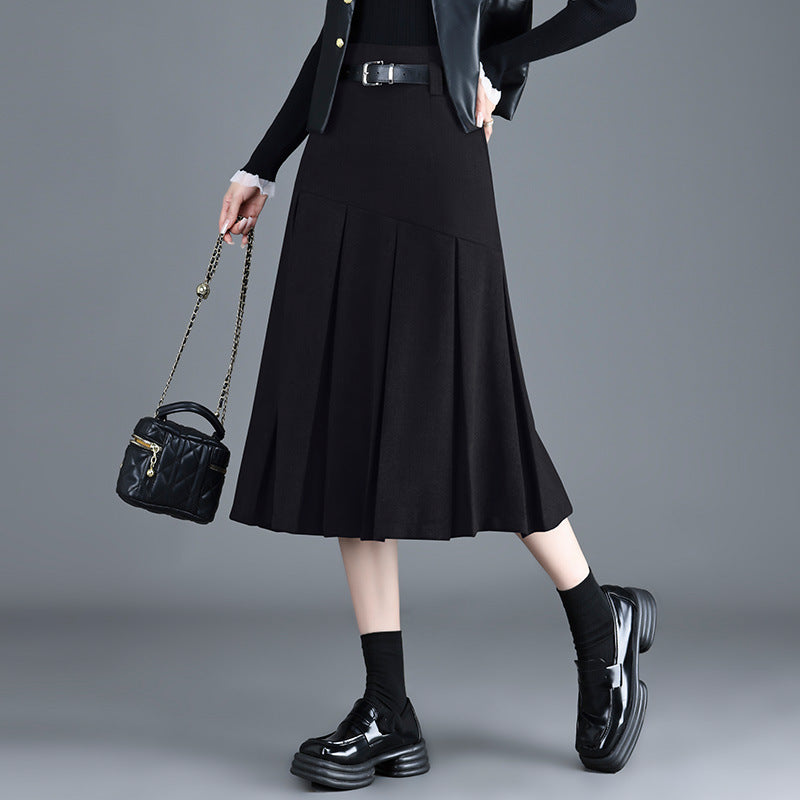 Winter Thick Mid-length Small Pleated High Waist A- Skirts