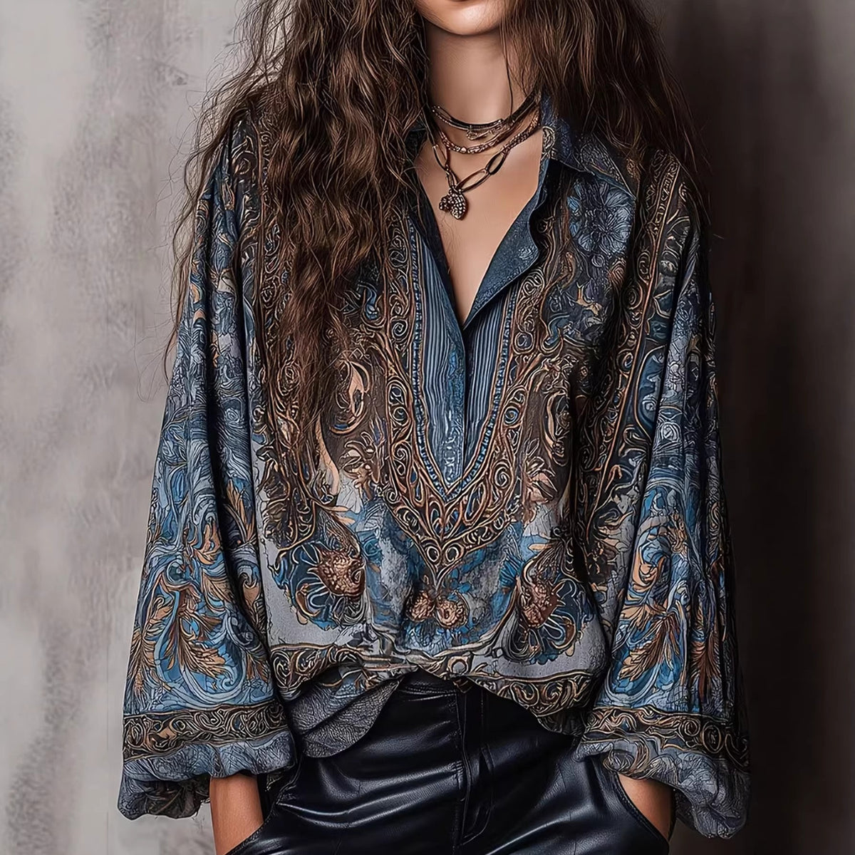 Fashionable Printed Loose Slim Fit Elegant Lace Shirt, Chiffon Shirt