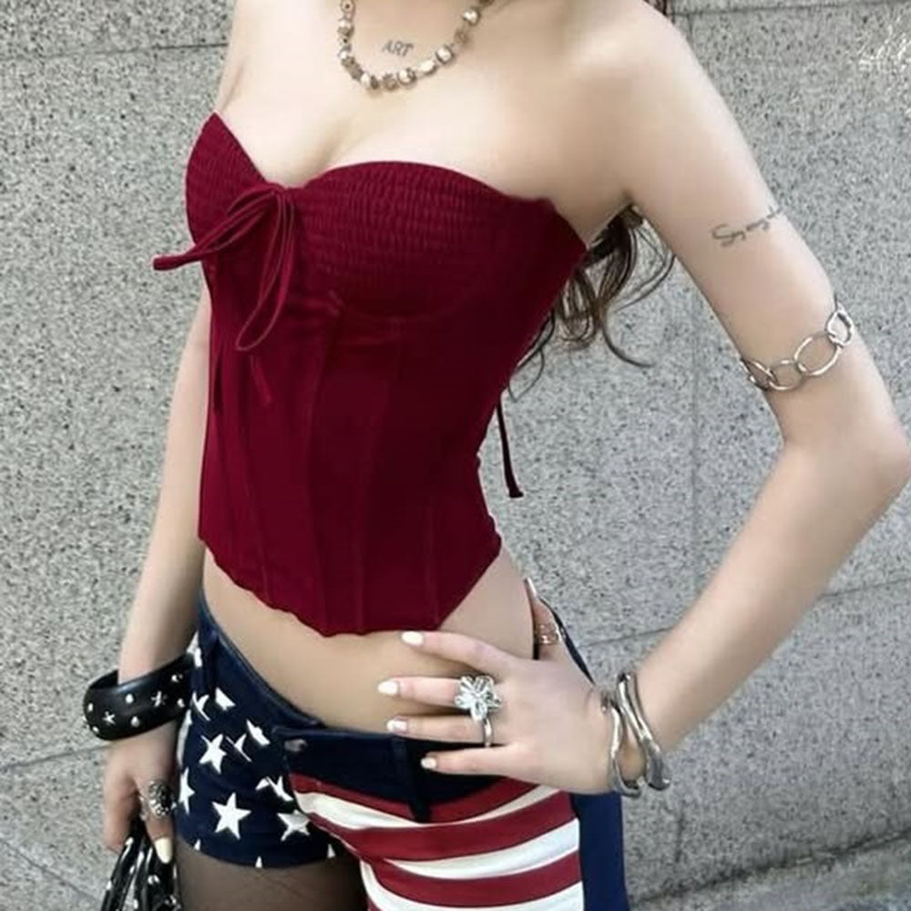 Women's Fishbone Steel Ring Sexy Temperament Tube Pleated Slim Small Vest/suspenders/tube Top