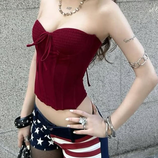 Women's Fishbone Steel Ring Sexy Temperament Tube Pleated Slim Small Vest/suspenders/tube Top