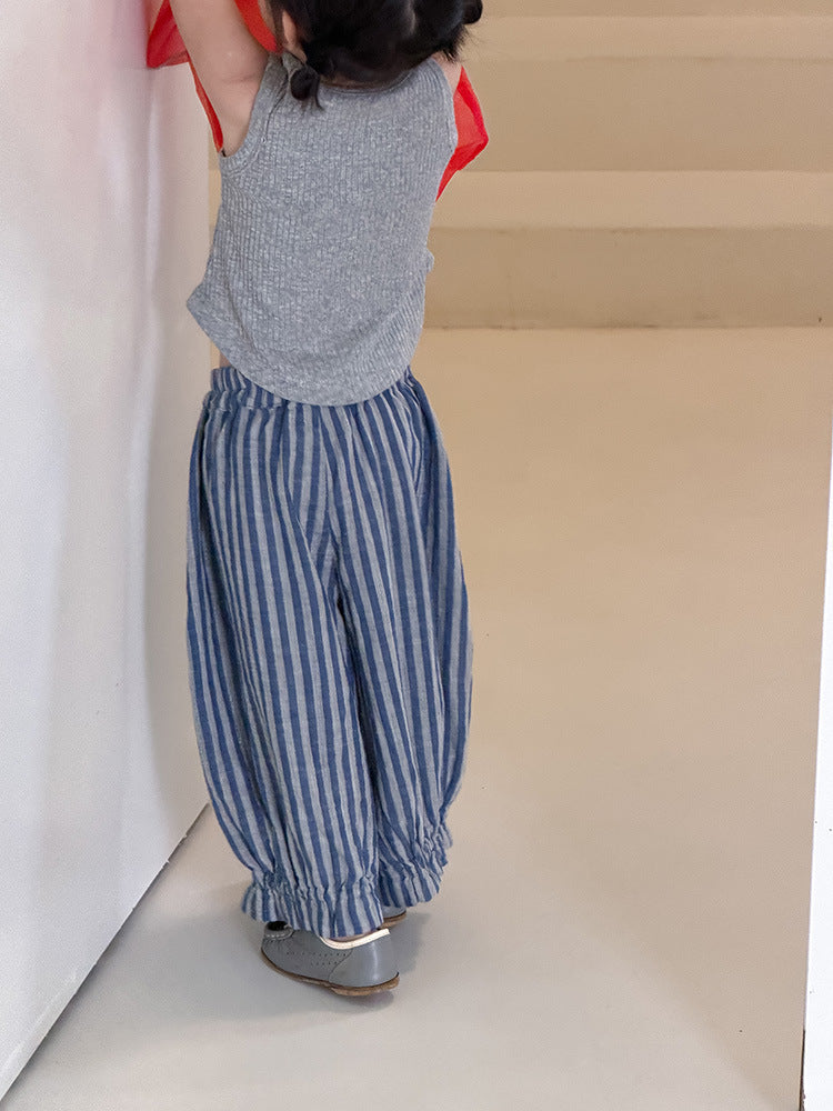 Children's Korean Style Boys Comfortable Breathable Cotton Yarn Striped Anti Children's Pants