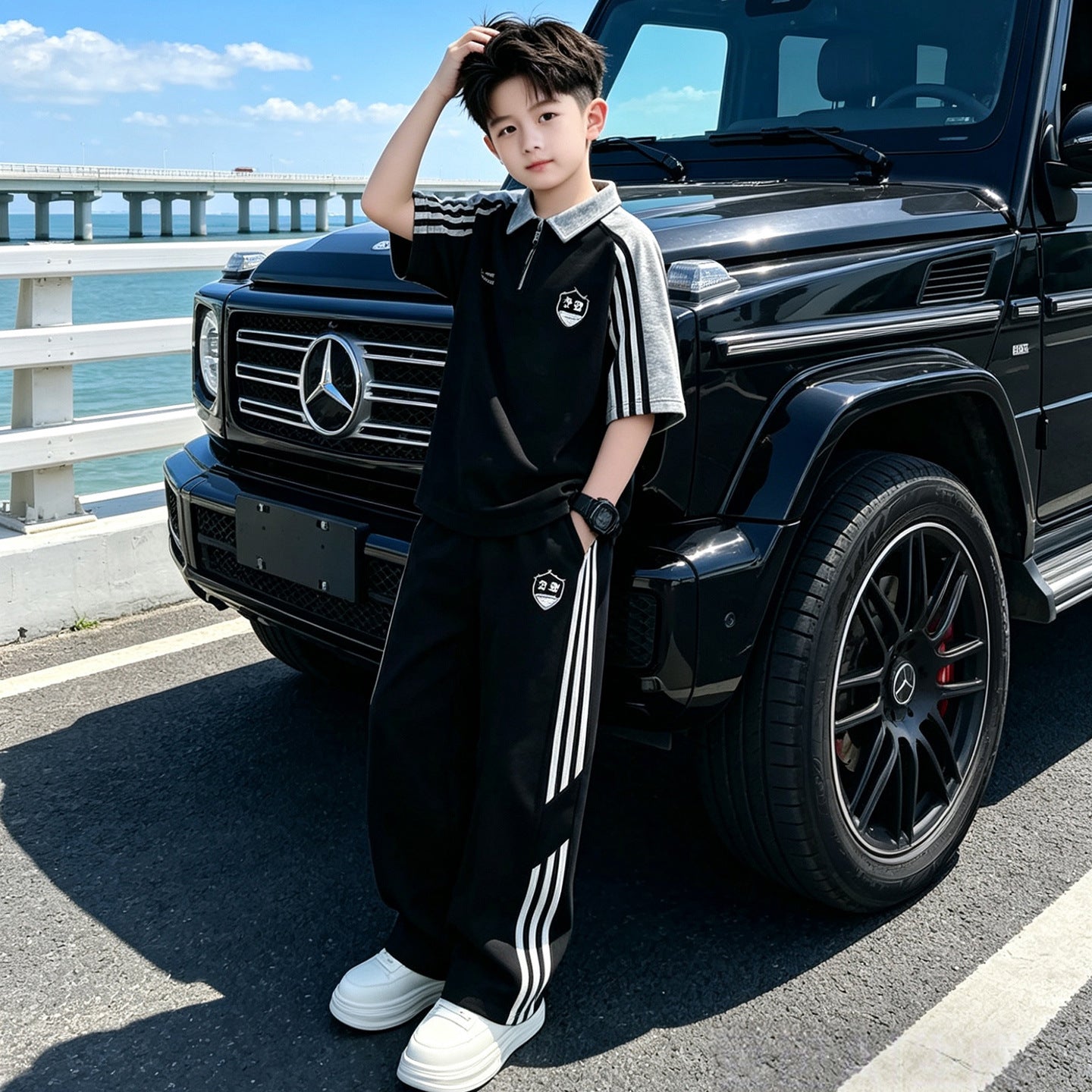 Children's Clothes Cool Handsome Fashionable Thin Big Short-sleeved Children's Suit
