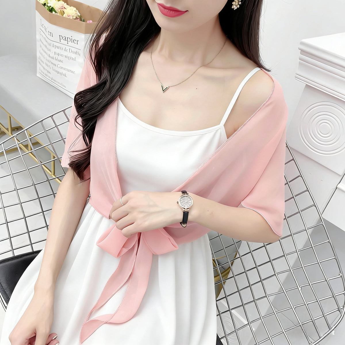Women's Fashionable Outer Wear Shawl Summer Matching Lace Shirt, Chiffon Shirt